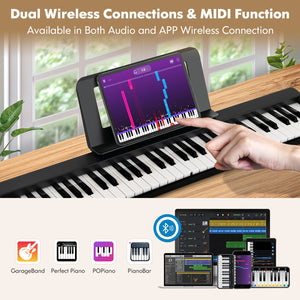 61-Key Folding Piano Keyboard with Full Size Keys and Music Stand-Black view 6