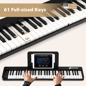 61-Key Folding Piano Keyboard with Full Size Keys and Music Stand-Black view 7