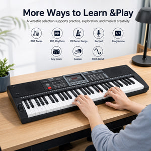 61 Key Keyboard Piano for Beginners with Stand Stool Lighted Keys-Black view 4