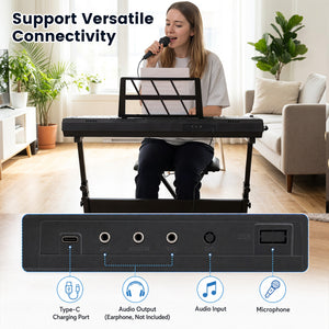 61 Key Keyboard Piano for Beginners with Stand Stool Lighted Keys-Black view 7