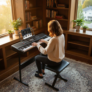 61 Keys Beginners Piano Keyboard Electric Keyboard Kit with Adjustable Stand and Stool-Black view 3