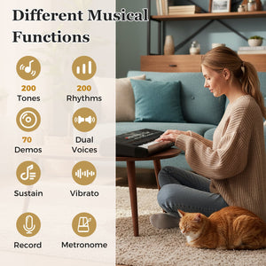 61 Keys Beginners Piano Keyboard Electric Keyboard Kit with Adjustable Stand and Stool-Black view 5