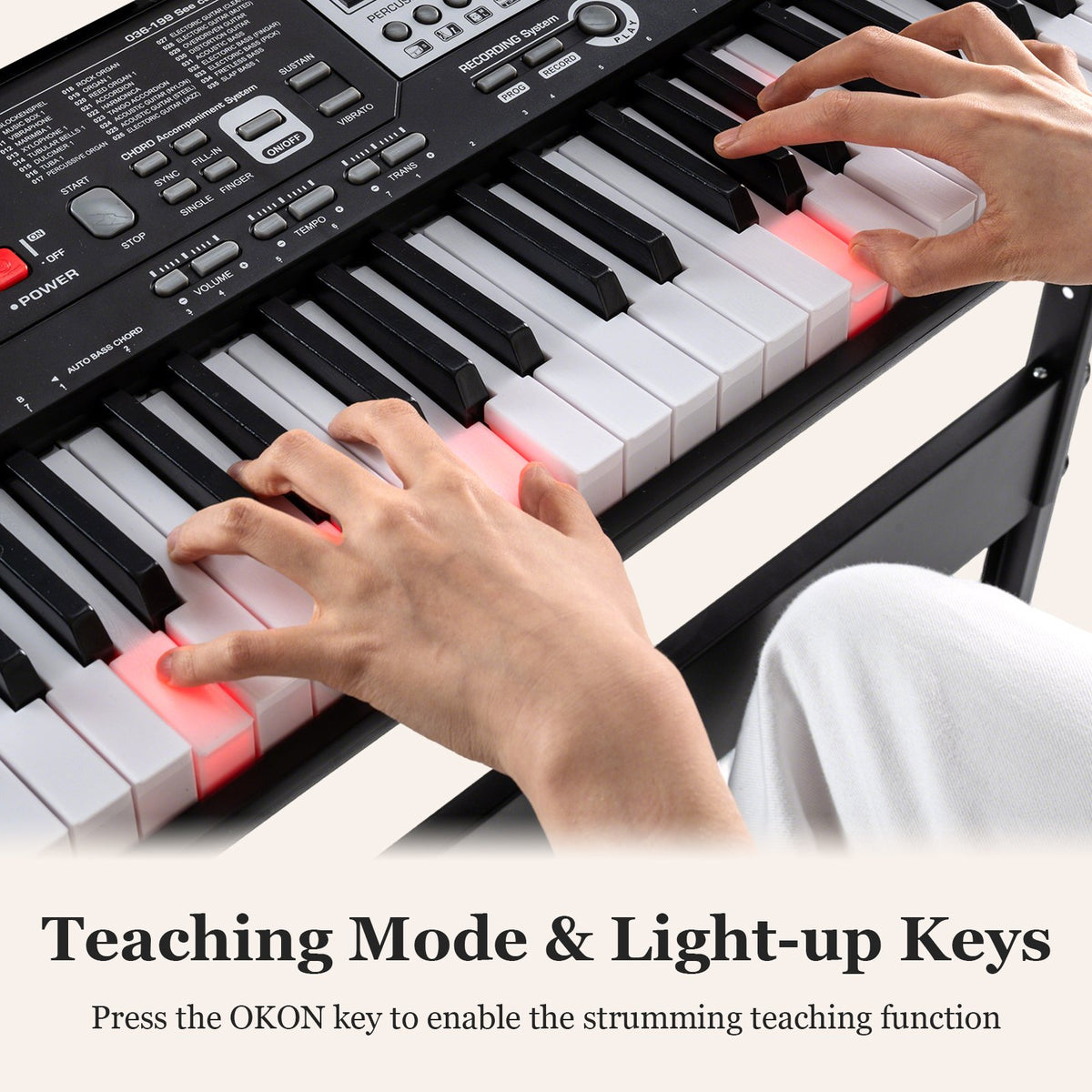 61 Keys Beginners Piano Keyboard Electric Keyboard Kit with Adjustable Stand and Stool-Black view 7