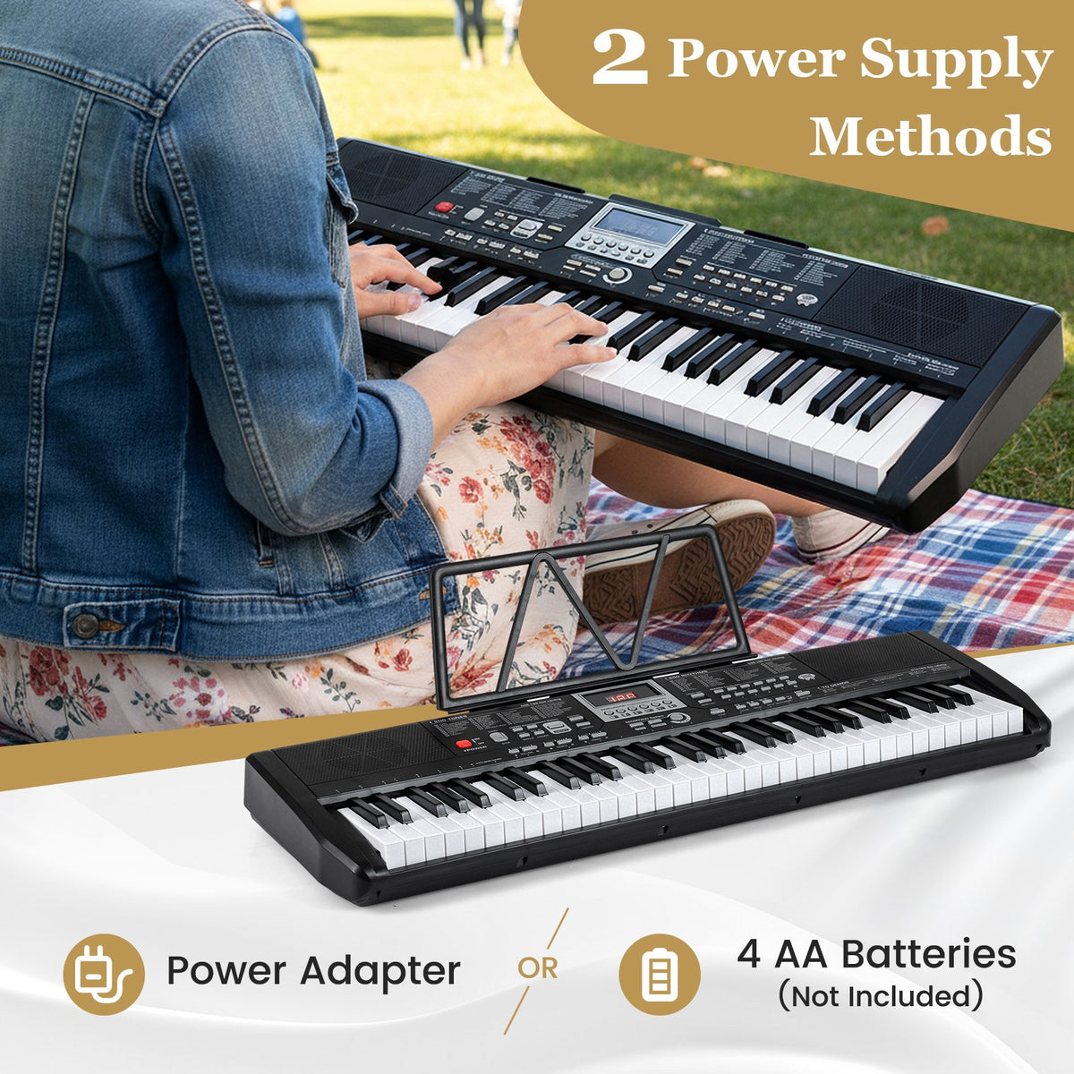 61 Keys Beginners Piano Keyboard Electric Keyboard Kit with Adjustable Stand and Stool-Black view 9