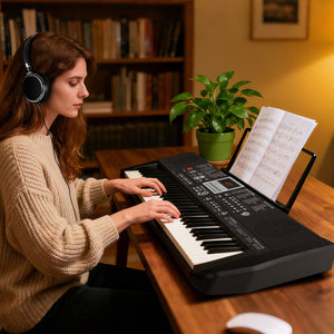 61 Keys Portable Keyboard for Beginners Electric Piano Keyboard Kit with 200 Rhythms and 200 Tones-Black view 3