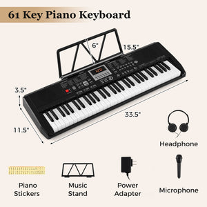 61 Keys Portable Keyboard for Beginners Electric Piano Keyboard Kit with 200 Rhythms and 200 Tones-Black view 4