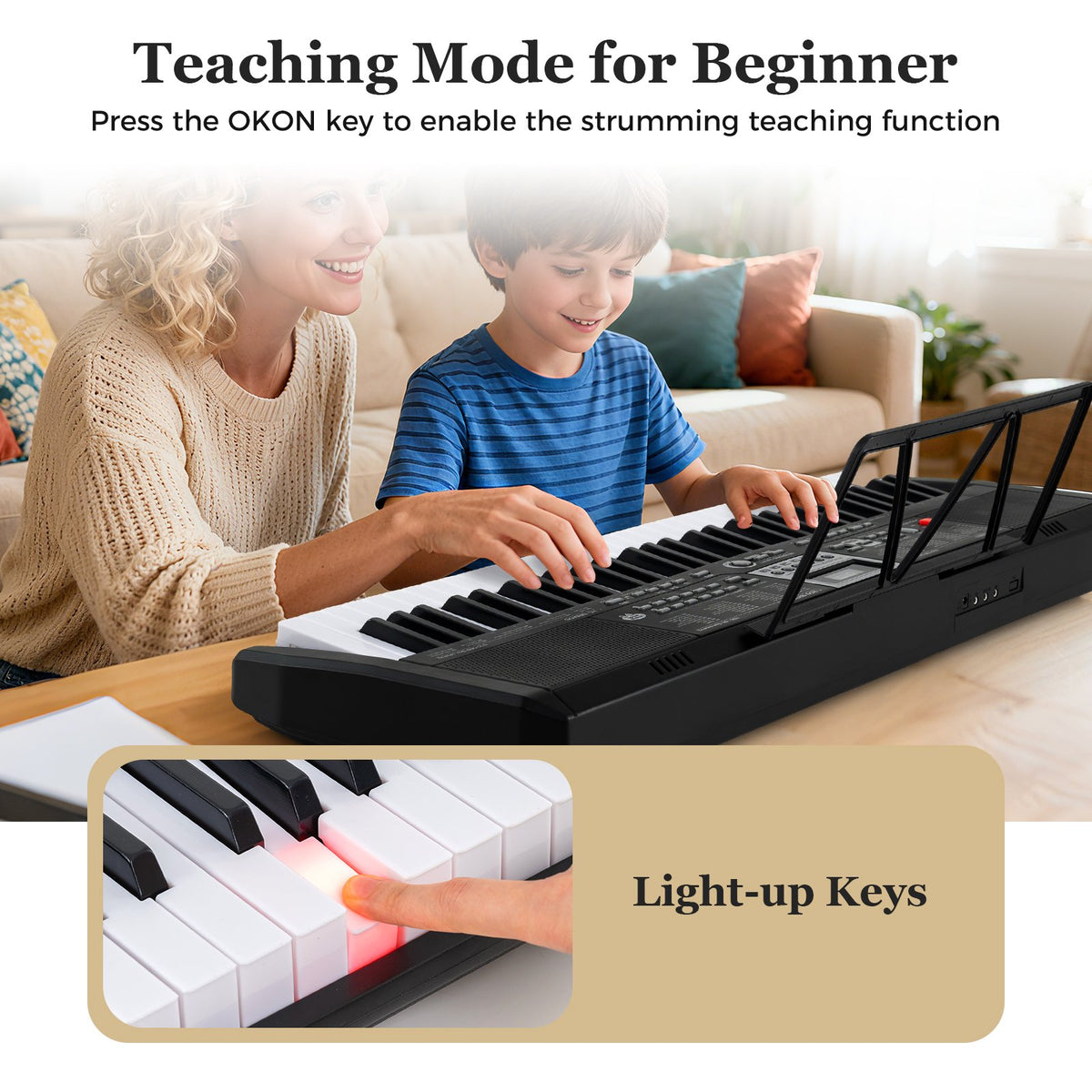61 Keys Portable Keyboard for Beginners Electric Piano Keyboard Kit with 200 Rhythms and 200 Tones-Black view 7
