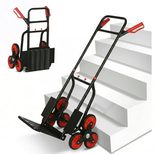 6-Wheels Stair Climber Trolley Cart, Hand Truck and Dolly, Foldable Steel Load Cart, 264lbs Capacity, Black and Red