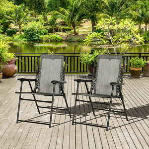 2 Pieces Outdoor Folding Patio Chair Set, Portable Camping Chairs with Armrests for Garden, Patio, Pool, Beach, Grey