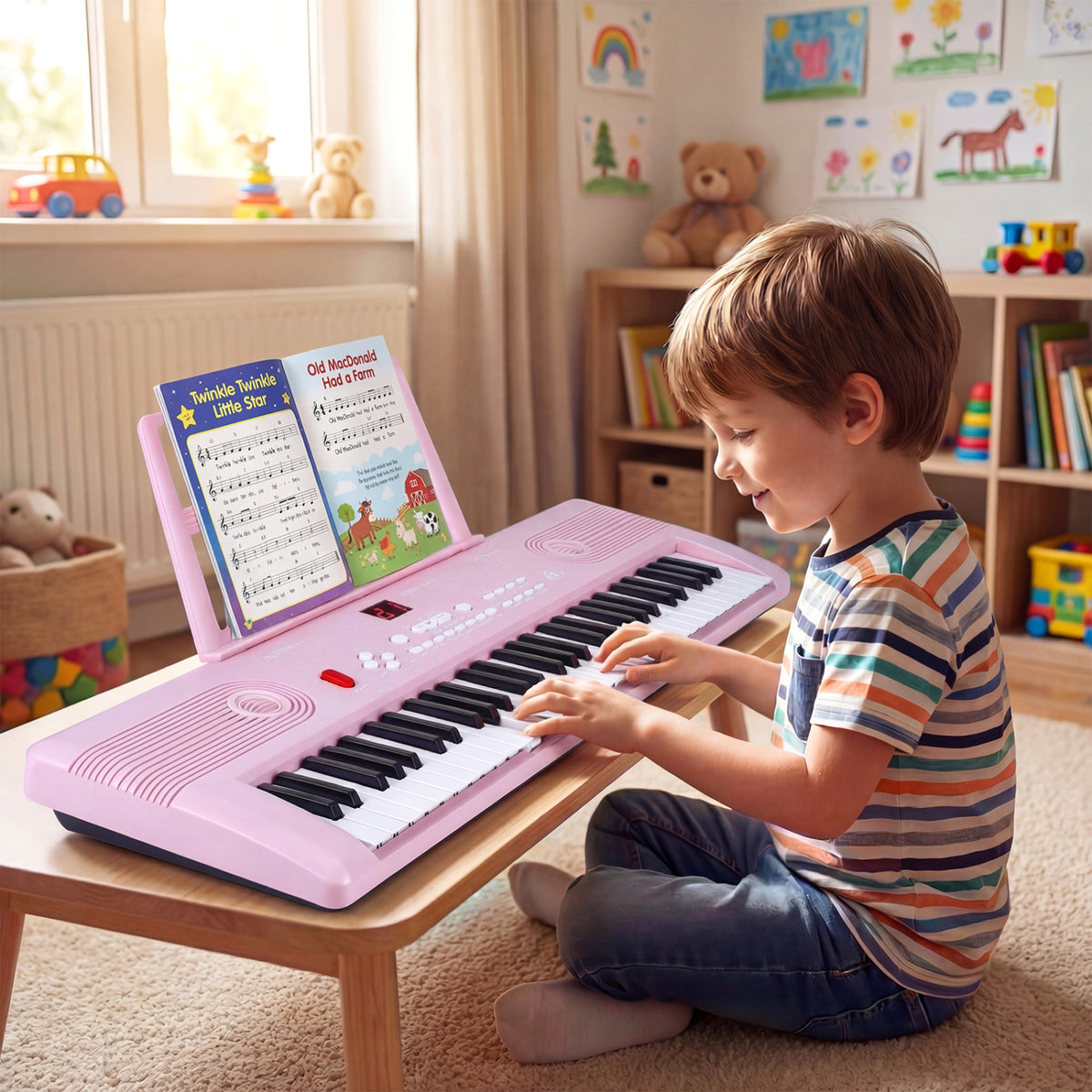 61 Key Electric Portable Digital Keyboard Piano for Beginner-Pink view 2