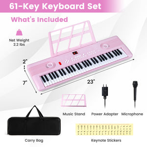 61 Key Electric Portable Digital Keyboard Piano for Beginner-Pink view 4