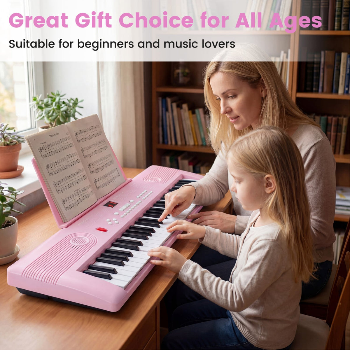 61 Key Electric Portable Digital Keyboard Piano for Beginner-Pink view 5