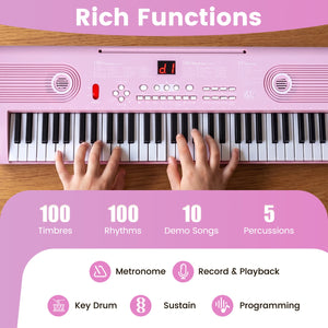 61 Key Electric Portable Digital Keyboard Piano for Beginner-Pink view 6