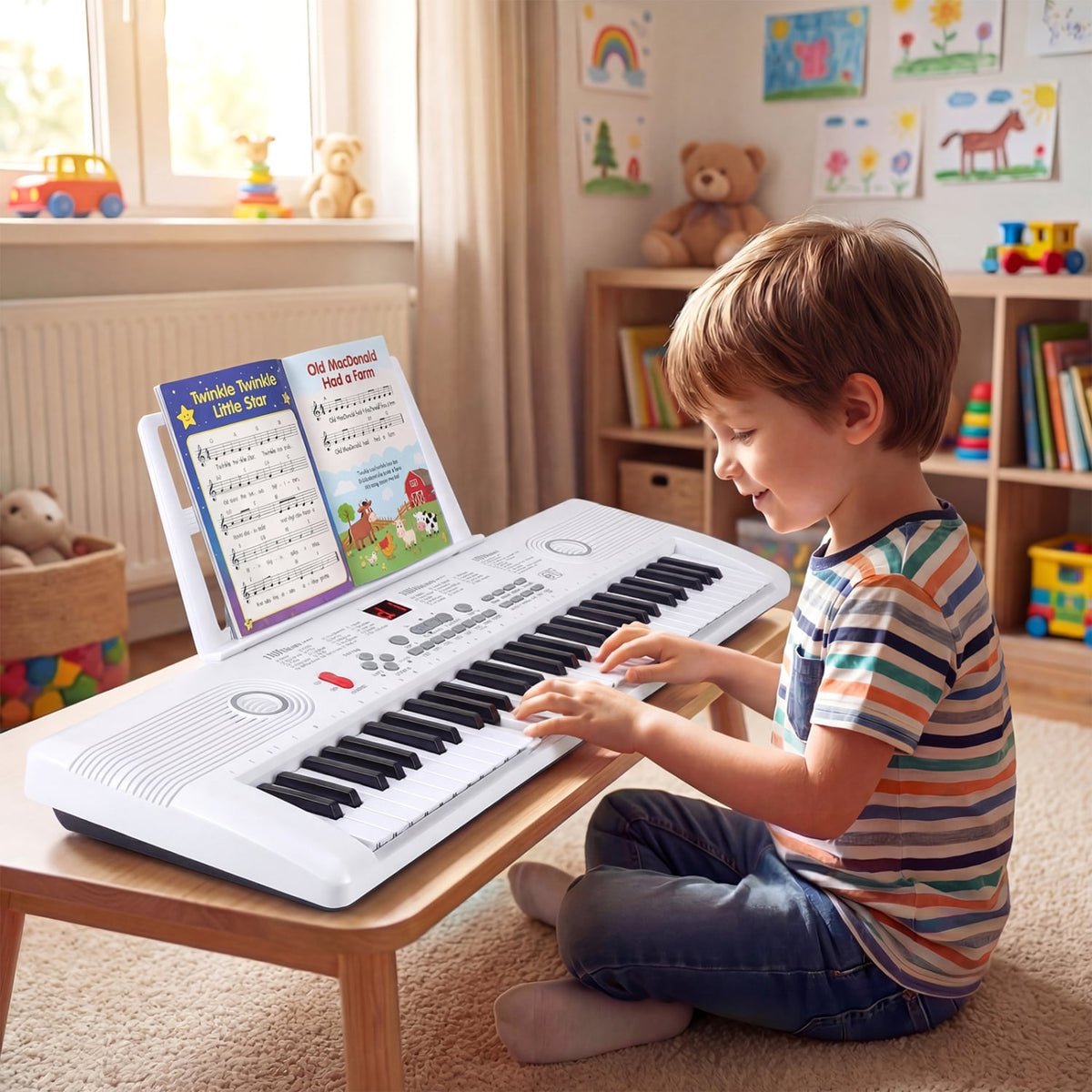 61 Key Electric Portable Digital Keyboard Piano for Beginner-White view 2