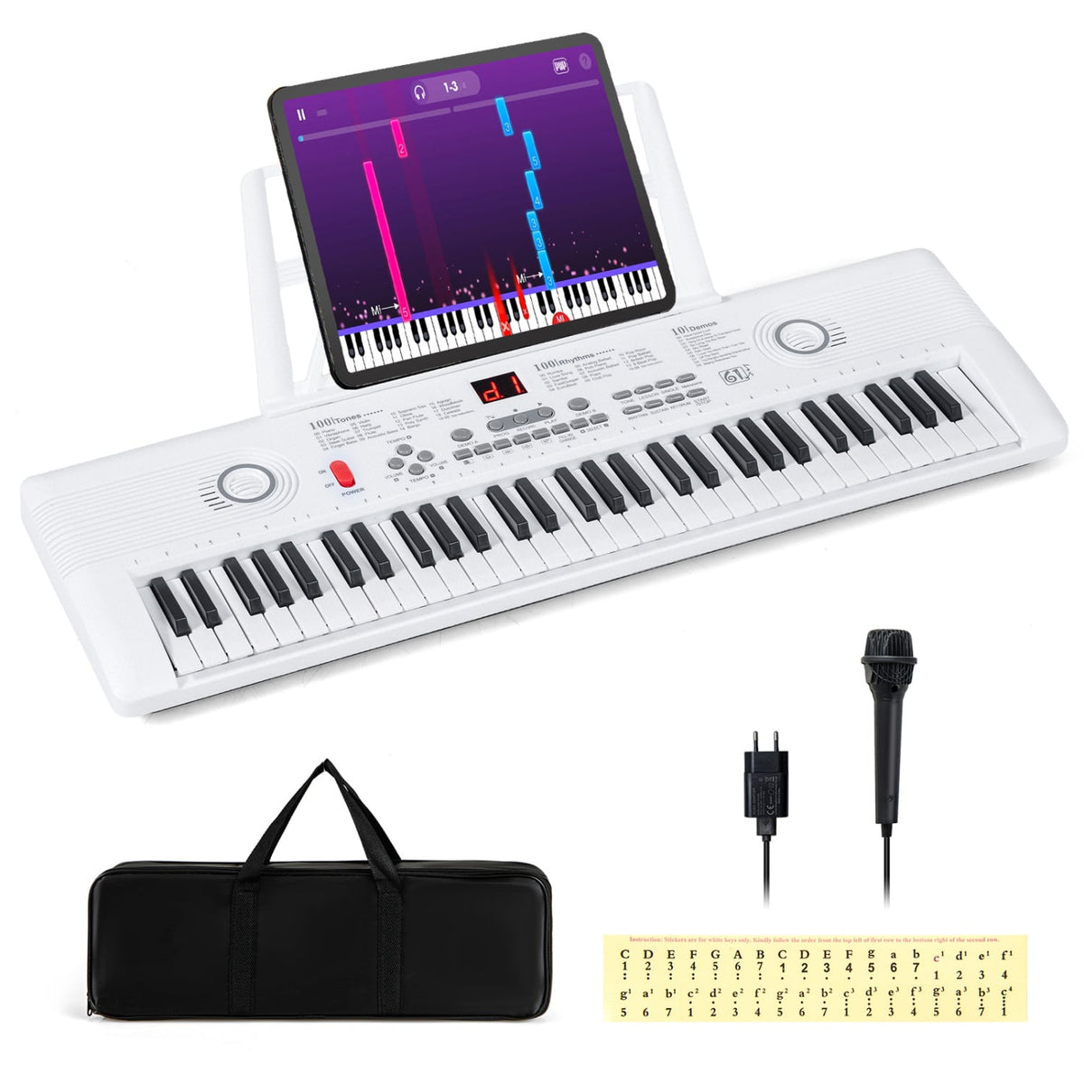 61 Key Electric Portable Digital Keyboard Piano for Beginner-White view 4