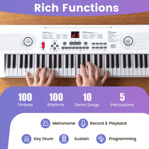 61 Key Electric Portable Digital Keyboard Piano for Beginner-White view 7