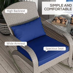 Adirondack Chair, Outdoor Wicker Rocking Chair with High Back, Seat Cushion and Pillow for Porch, Balcony, Cream/Brown