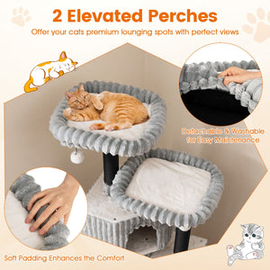 62 Inch Tall Cat Tower with Scratching Posts and Soft Flannel Covering-Light Gray view 7