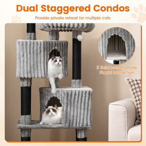 62 Inch Tall Cat Tower with Scratching Posts and Soft Flannel Covering-Light Gray view 8
