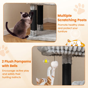 62 Inch Tall Cat Tower with Scratching Posts and Soft Flannel Covering-Light Gray view 9