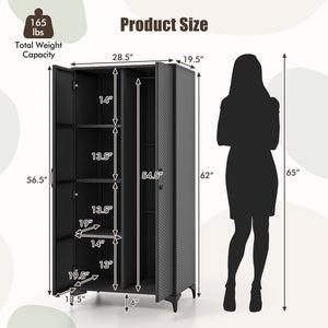 62 Inch Wicker Wardrobe with 2 Doors PE Rattan Closet with Hanging Rod-Black view 5