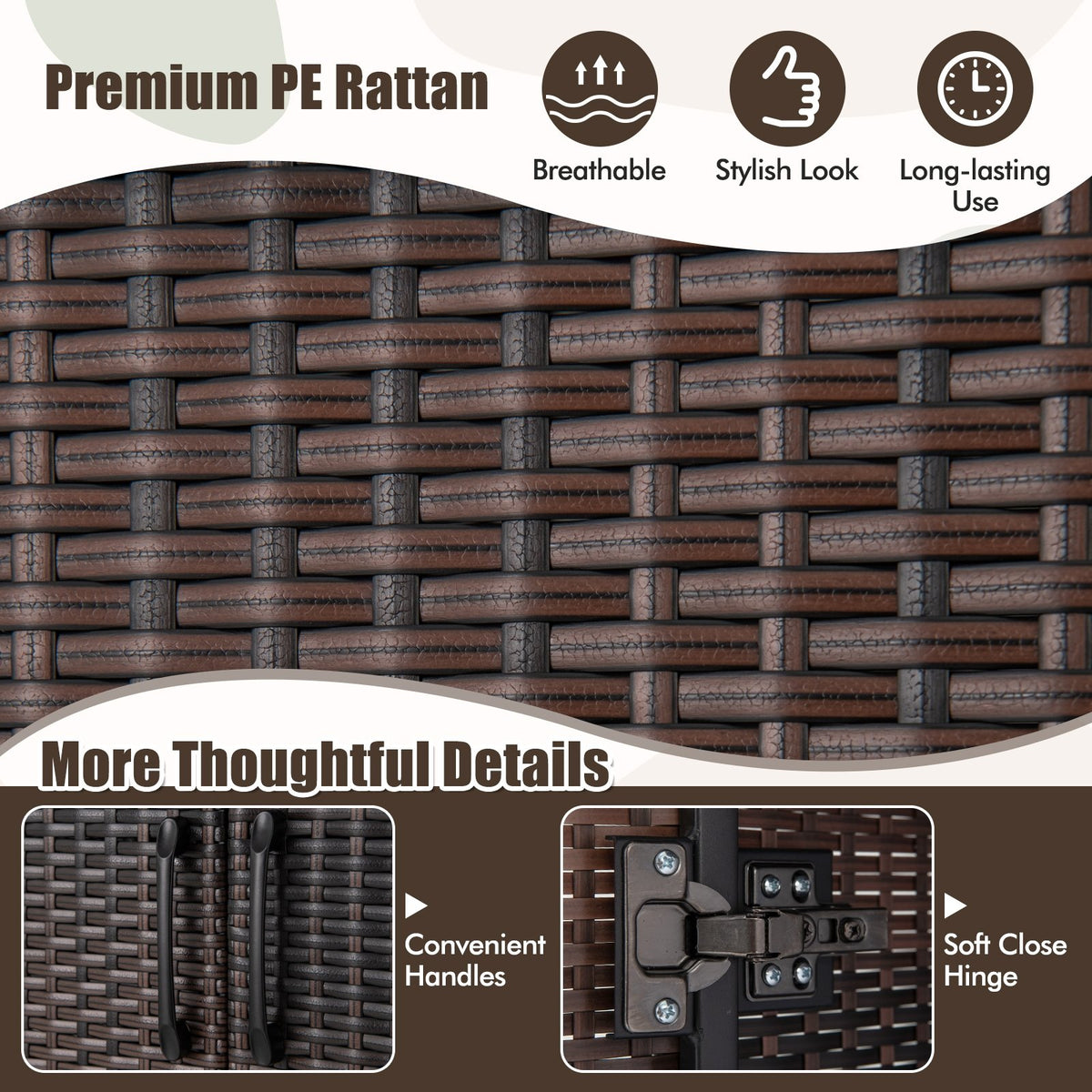 62 Inch Wicker Wardrobe with 2 Doors PE Rattan Closet with Hanging Rod-Brown view 8