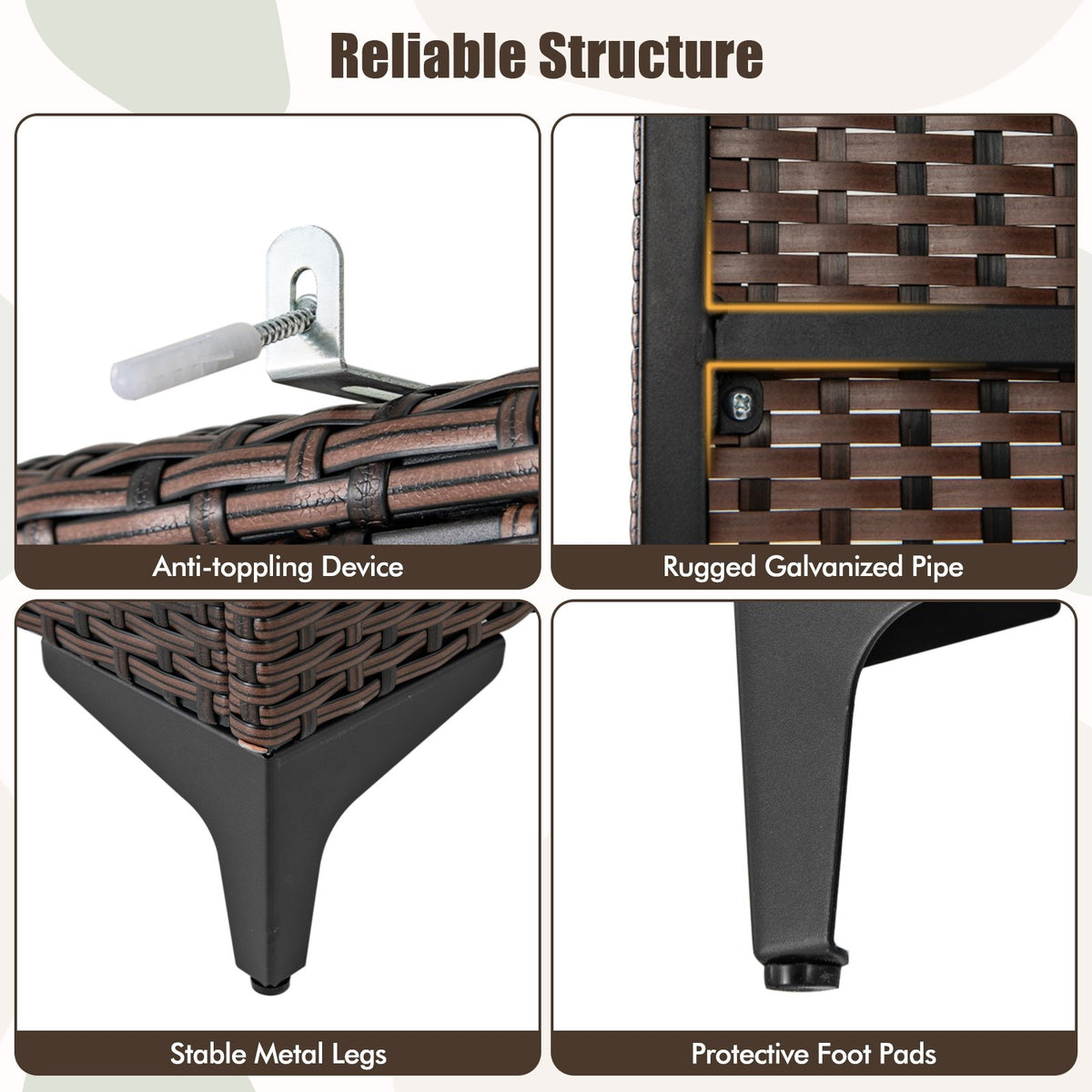 62 Inch Wicker Wardrobe with 2 Doors PE Rattan Closet with Hanging Rod-Brown view 9