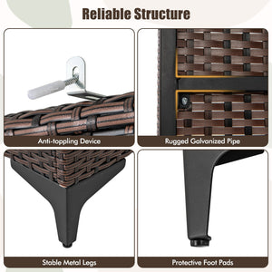 62 Inch Wicker Wardrobe with 2 Doors PE Rattan Closet with Hanging Rod-Brown view 9