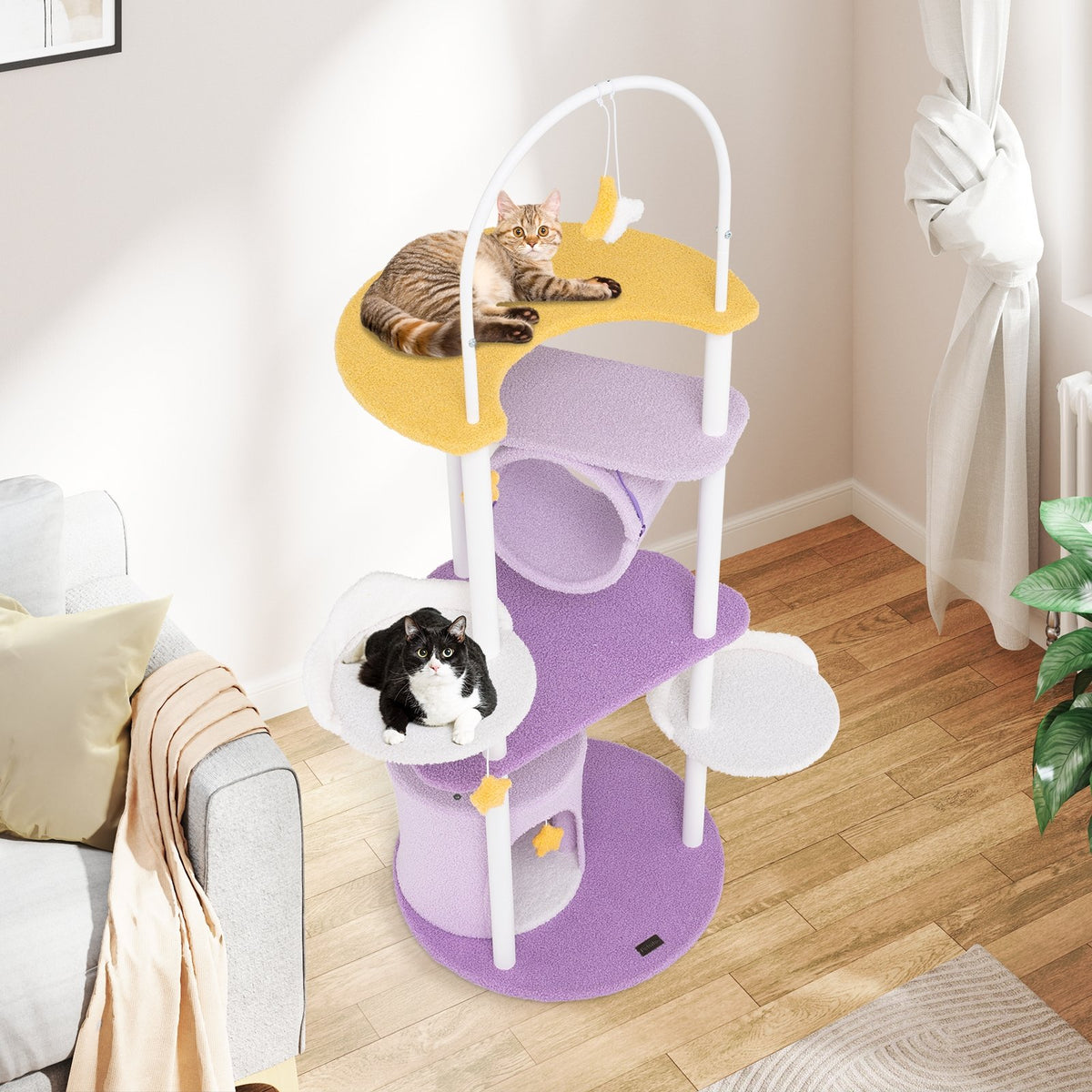 62 Inches Large Cat Tower with Metal Frame and Jumping Platforms-Purple view 2