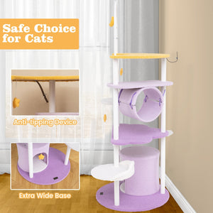 62 Inches Large Cat Tower with Metal Frame and Jumping Platforms-Purple view 7