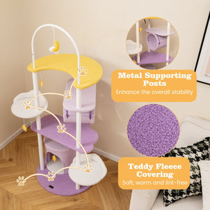62 Inches Large Cat Tower with Metal Frame and Jumping Platforms-Purple view 8