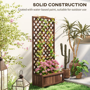 Wood Planter with Trellis, Raised Garden Bed to Grow Vegetables for Backyard, 30" x 14" x 67", Dark Brown