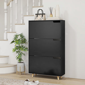 Slim Shoe Storage Cabinet with 3 Flip Drawers and Adjustable Shelves, Shoe Cabinet for 18-24 Pairs, Black – view 7