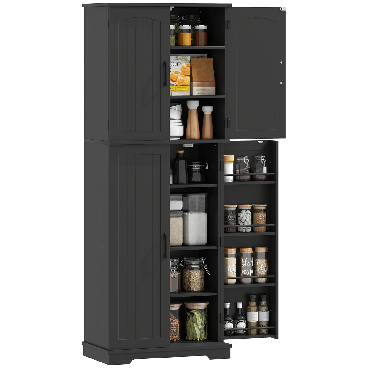 Tall Pantry Cabinet, 64" Storage Cabinet with Adjustable Shelves and 8 Door Spice Racks for Kitchen