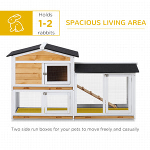 2-tier Wood Rabbit Hutch Backyard Bunny Cage Small Animal House w/ Ramp and Outdoor Run, Yellow – view 4