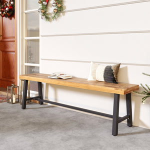 63 Inch 3-Person Acacia Patio Wood Outdoor Backless Bench-Set of 1 view 2