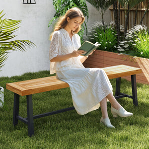 63 Inch 3-Person Acacia Patio Wood Outdoor Backless Bench-Set of 1 view 6