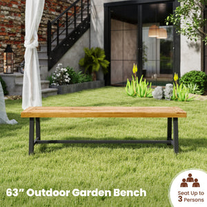 63 Inch 3-Person Acacia Patio Wood Outdoor Backless Bench-Set of 1 view 9
