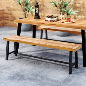63 Inch 3-Person Acacia Patio Wood Outdoor Backless Bench-Set of 2 view 2