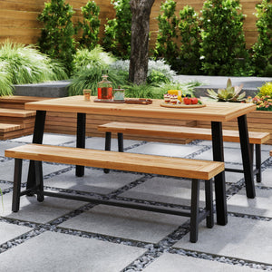 63 Inch 3-Person Acacia Patio Wood Outdoor Backless Bench-Set of 2 view 3