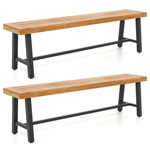 63 Inch 3-Person Acacia Patio Wood Outdoor Backless Bench-Set of 2 view 4