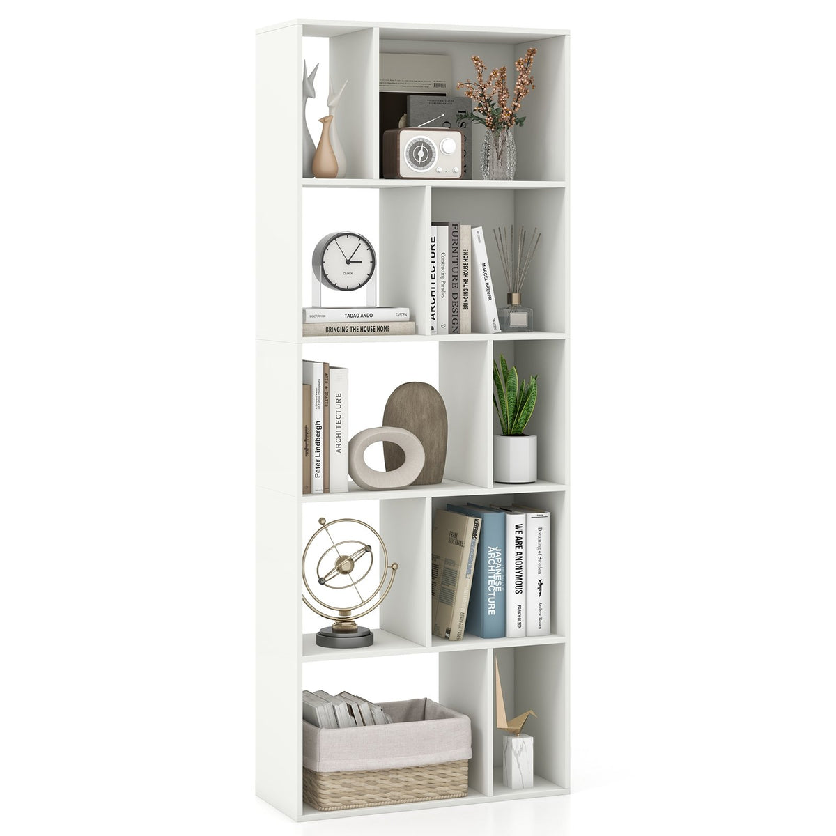 63 Inch 5-Tier Geometric 10-Cube Bookshelf Tall Bookcase-White view 4