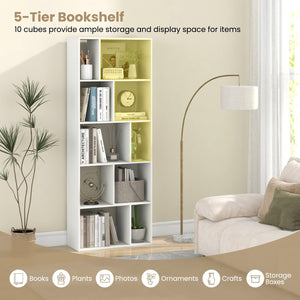 63 Inch 5-Tier Geometric 10-Cube Bookshelf Tall Bookcase-White view 7