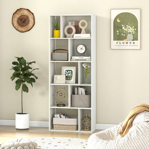 63 Inch 5-Tier Geometric 10-Cube Bookshelf Tall Bookcase-White view 9