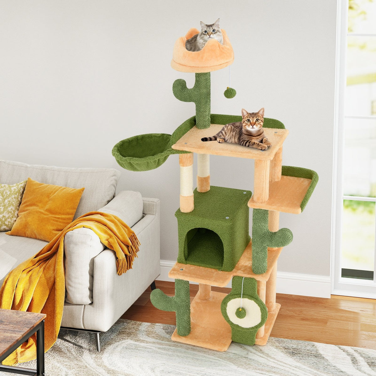 63 Inch Cactus Cat Tree with Sisal Scratching Posts and Board for Indoor Cats view 3