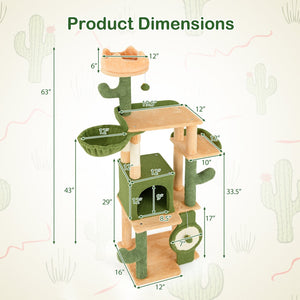 63 Inch Cactus Cat Tree with Sisal Scratching Posts and Board for Indoor Cats view 5