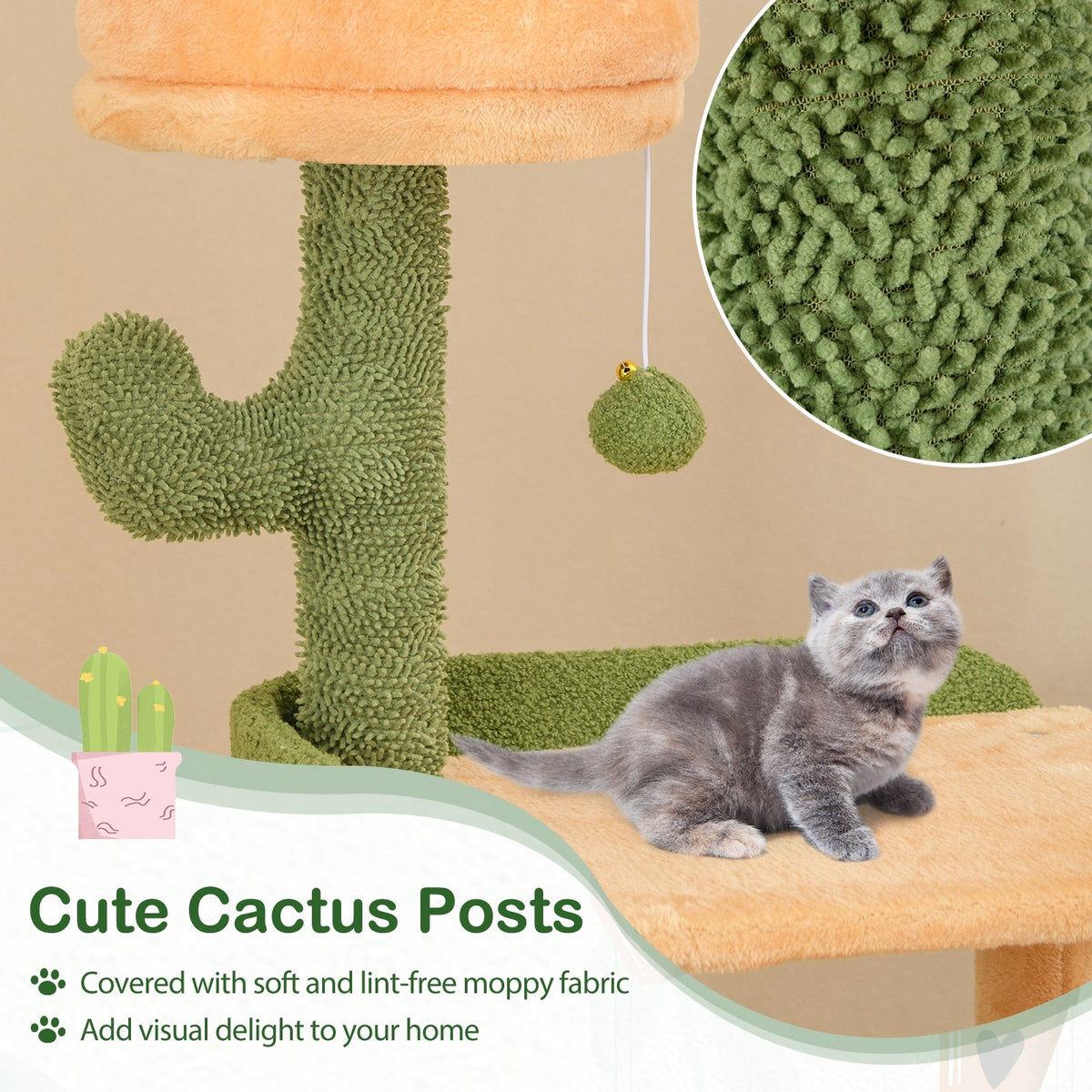 63 Inch Cactus Cat Tree with Sisal Scratching Posts and Board for Indoor Cats view 8