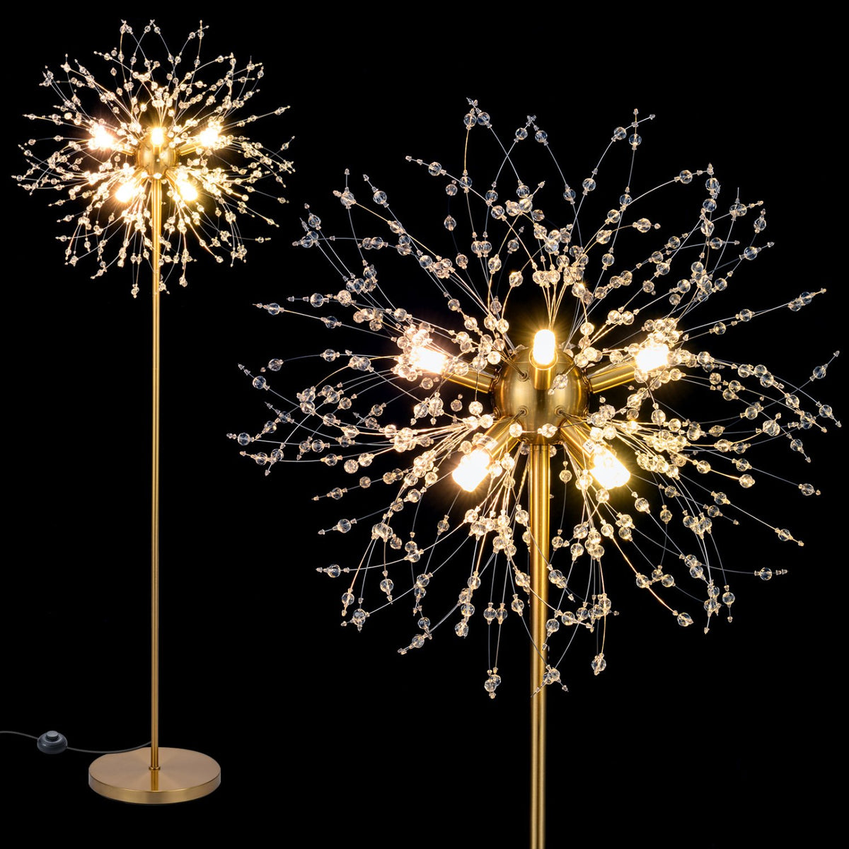 63-Inch Crystal Floor Lamp with Acrylic Crystals-Gold view 3
