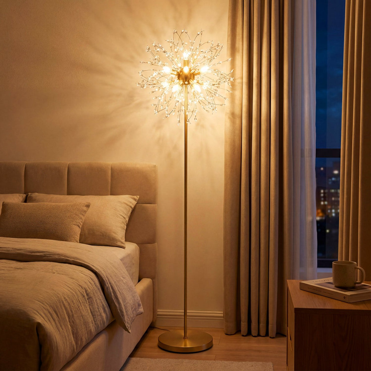 63-Inch Crystal Floor Lamp with Acrylic Crystals-Gold view 5