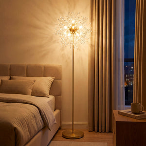 63-Inch Crystal Floor Lamp with Acrylic Crystals-Gold view 5